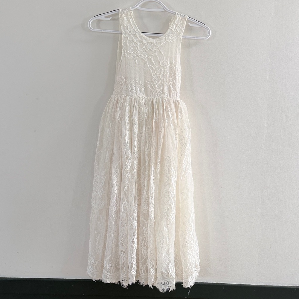 Elegant Cream Lace Kids Dress